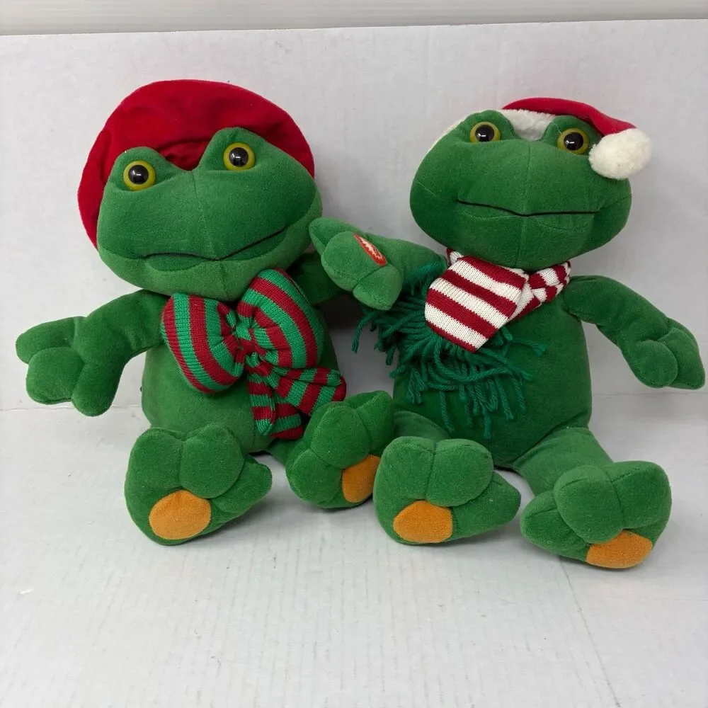 Vtg Dillards Trimmings Singing Frog Duet Animated Christmas Plush Couple Works